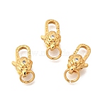 Brass Micro Pave Clear Cubic Zirconia Lobster Claw Clasps, Cadmium Free & Lead Free, Rack Plating, Long-Lasting Plated, Flower, Real 24K Gold Plated, 11x6.5x5mm, Hole: 3.5mm(KK-G600-25G-02)