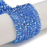 Electroplate Glass Beads Strands, Pearl Luster Plated, Faceted, Star, Dodger Blue, 3x4x4mm, Hole: 1mm, about 98pcs/strand, 12.60''(32cm)(GLAA-Q105-02-06)