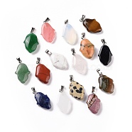 Natural & Synthetic Mixed Gemstone Pendants, Hamsa Hand Charms, with Platinum Plated Alloy Snap on Bails, 24~24.5x15x7mm, Hole: 5.5x3mm(G-B041-03P)