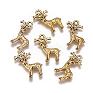 Tibetan Style Alloy Pendant, Christmas Reindeer/Stag, Antique Golden, Lead Free and Cadmium Free, 23.5mm long, 19mm wide, 2.5mm thick, hole: 2mm(GLF11052Y)