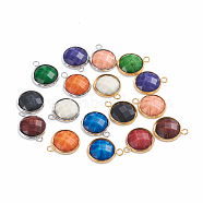 Resin Pendants, with 304 Stainlesss Steel Settings, Half Round, Faceted, Mixed Color, 19.5x16x4.5mm, Hole: 2.3mm(RESI-L032-F)