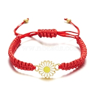 Alloy Cord Bracelets, with Wax Cord, Daisy, Red, Inner Diameter: 2-3/8 inch(6cm)(PW-WG6F005-03)