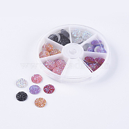 Resin Cabochons, Imitation Druzy Agate, Flat Round, AB Color Plated, Mixed Color, 12x3mm, about 7pcs/compartment, 42pcs/box(CRES-JP0001-03)