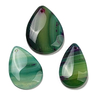 Natural Striped Agate/Banded Agate Pendants, Teardrop Charms, Dyed & Heated, 33~38x20~27x5.5~6mm, Hole: 1.5~1.8mm(G-B050-23)