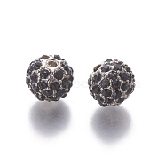 Alloy Rhinestone Beads, Round, Platinum, Black, Size: about 10mm in diameter, hole: 2mm.(X-ALRI-Q201-2)