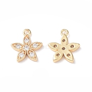 Brass Micro Pave Cubic Zirconia Pendants, Flower, Real 18K Gold Plated, 12.5x11x2mm, Hole: 1mm(KK-I702-21G)