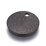304 Stainless Steel Textured Pendants, Flat Round, Electrophoresis Black, 15x1mm, Hole: 1.6mm(X-STAS-I098-01-15mm-B)