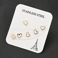 Ion Plating(IP) 304 Stainless Steel Ear Plugs Gauges, with Enamel, Heart, Golden, White, 6x6mm, 3 Pairs/set(EJEW-H012-05G)