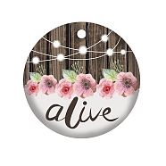 Handmade Porcelain Pendants, Flat Round with Word Alive, BurlyWood, 75x2mm(PORC-WH0005-013)