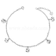 SHEGRACE Rhodium Plated 925 Sterling Silver Charm Anklets, with Cable Chains, Platinum, 8-1/4 inch(21cm)(JA117A)