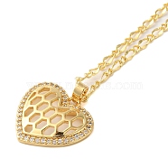 Brass Micro Pave Clear Cubic Zirconia Pendant Necklaces for Women, Real 18K Gold Plated, Heart, 17.72 inch(45cm)(NJEW-S429-05G-01)