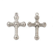 304 Stainless Steel Pendants, Cross Charm, Stainless Steel Color, 26.5x17.5x2.5mm, Hole: 1.4mm(STAS-O004-01C-P)
