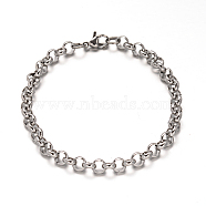 304 Stainless Steel Cable Chain Bracelets, with Lobster Claw Clasps, Stainless Steel Color, 7-7/8 inch(200mm), 6mm(BJEW-I202-02B)