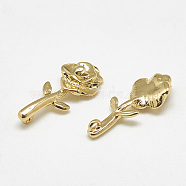 Brass Pendants, Flower, Real 18K Gold Plated, 15x7x2.5mm, Hole: 0.5mm(KK-S347-105)
