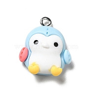 Opaque Resin Pendants, Penguin Charms, with Platinum Tone Iron Findings, Light Cyan, 20.5x17x7mm, Hole: 2mm(RESI-P021-01A)