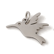201 Stainless Steel Charms, with Jump Rings, Laser Cut, Bird Charm, Stainless Steel Color, 13x15x1mm, Hole: 3mm(STAS-E217-45P)