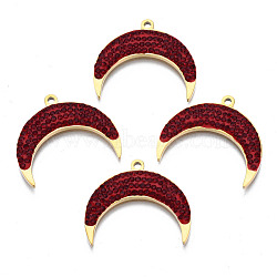 316 Surgical Stainless Steel Pendants, with Micro Pave Cubic Zirconia, Real 14K Gold Plated, Moon, Red, 19x22.5x2mm, Hole: 1.5mm(STAS-S116-419C)