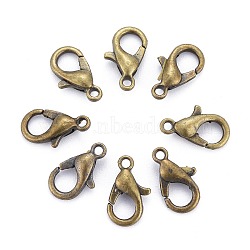 Antique Bronze Tone Zinc Alloy Lobster Claw Clasps, Parrot Trigger Clasps, Cadmium Free & Nickel Free & Lead Free, Size: about 6mm wide, 10mm long, hole: 1mm(X-E103-NFAB)