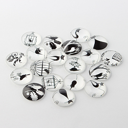 Retro Black and White Picture Glass Cabochons, Half Round/Dome, 16x5mm(GGLA-A002-16mm-NN)