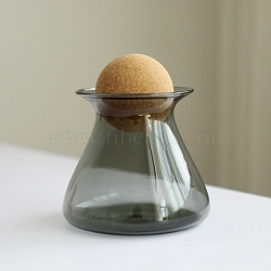 Small Colored Glass Storage Container with Ball Cork Lid, Decorative Organizer Canister Airtight Jar for Food, Coffee Bean, Tea, Bathroom Holder, Slate Gray, 9x10cm, Capacity: 400ml(13.53fl. oz)(PW-WG35653-02)