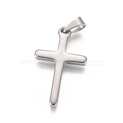 304 Stainless Steel Pendants, Religion Theme, Cross, Stainless Steel Color, 33x19x2mm, Hole: 7x4mm(STAS-G205-08P)