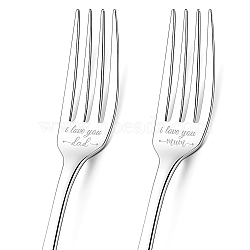Globleland 1 Set 2Pcs 304 Stainless Steel Fork, Word, with 1Pc Coated Paper Cutlery Storage Box, Heart Pattern, 200x24mm(AJEW-GL0001-19-067)