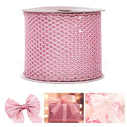 9M Polyester Mesh Ribbons, with Paillette, Christmas Party Decoration, Flamingo, 2-1/2 inch(62mm), about 9.84 Yards(9m)/Roll(OCOR-WH0003-036)