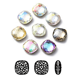K9 Glass Rhinestone Cabochons, Flat Back & Back Plated, Faceted, Square, Mixed Color, 12x12x4.5mm(RGLA-P035-03B-M)