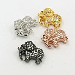 Brass Cubic Zirconia Beads, Elephant, Mixed Color, 17x22x8mm, Hole: 2mm(ZIRC-F001-148)