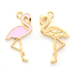 Alloy Enamel Pendants, Flamingo Shape, Light Gold, Pink, 26x14x2mm, Hole: 1.6mm(X-ENAM-S121-092A)