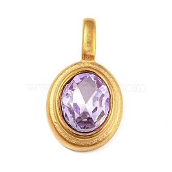 Golden Plated 304 Stainless Steel Rhinestone Pendants, Oval Charms, Violet, 23.3x13x6mm, Hole: 6x3mm(STAS-Q253-01G-05)