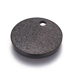 304 Stainless Steel Textured Pendants, Flat Round, Electrophoresis Black, 15x1mm, Hole: 1.6mm(X-STAS-I098-01-15mm-B)
