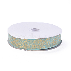 Nylon Organza Ribbon, with Gold Foil, For Jewelry Making, MediumTurquoise, 1inches(26mm), 200yards/roll(182.88m/roll)(SRIB-I004-03G)