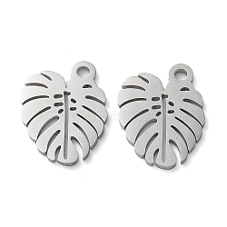 304 Stainless Steel Charms, Manual Polishing, Monstera Leaf, Stainless Steel Color, 14x10.5x1mm, Hole: 1.6mm(STAS-Q303-12P)