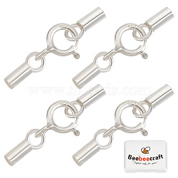 4 Sets 925 Sterling Silver Spring Ring Clasps, with Cord Ends, Silver, 18mm, Inner Size: 1.4mm(STER-BBC0001-45A)