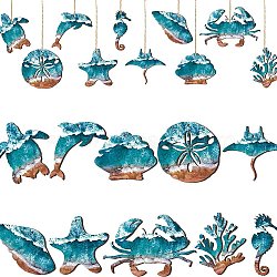 Ocean Theme Wooden Sea Animal Pendant Decorations, for Home Party Hanging Ornaments, Mixed Shapes, 54~80x36~80mm, 20pcs/set(PW-WG532B8-01)