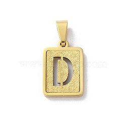 304 Stainless Steel Alphabet Pendants, Real 18K Gold Plated, Rectangle Charm, Letter D, 17.5x12x2mm, Hole: 7.5x3.5mm(STAS-S152-01G-D)