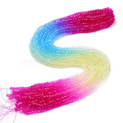 Transparent Glass Beads Strands, Segmented Multi-color Beads, Faceted(32 Facets), Round, Deep Pink, 4~4.5mm, Hole: 1mm, about 90~95pcs/strand, 13.98''(35.5cm)(X-GLAA-E036-07O)