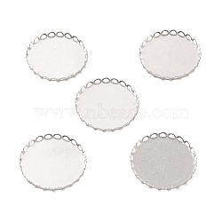 316 Surgical Stainless Steel Cabochon Tray Settings, Lace Edge Bezel Cups, Flat Round, Stainless Steel Color, 26x2.5mm(STAS-I187-01D-P)