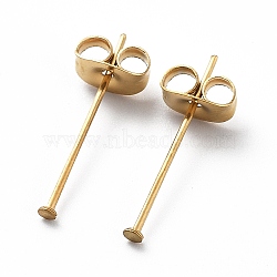 Ion Plating(IP) 304 Stainless Steel Flat Head Pins, with Ear Nuts, Real 18K Gold Plated, 20x0.8mm, Head: 1.4mm(STAS-I315-D01-G)