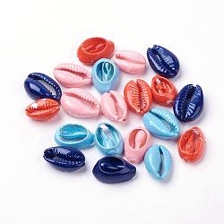 Natural Shell Beads, Dyed, Cowrie Shell, Mixed Color, 15~19x10~13x6~7mm, Hole: 1~3mm(BSHE-L036-18)