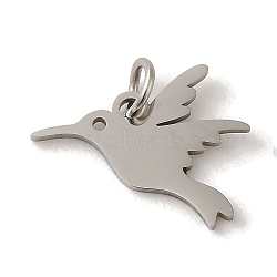 Non-Tarnish 201 Stainless Steel Charms, with Jump Rings, Laser Cut, Bird Charm, Stainless Steel Color, 13x15x1mm, Hole: 3mm(STAS-E217-45P)