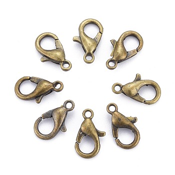 Antique Bronze Tone Zinc Alloy Lobster Claw Clasps, Parrot Trigger Clasps, Cadmium Free & Nickel Free & Lead Free, Size: about 6mm wide, 10mm long, hole: 1mm