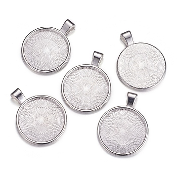 Metal Alloy Pendant Cabochon Settings, Plain Edge Bezel Cups, DIY Findings for Jewelry Making, Platinum, Cadmium Free & Lead Free, Tray: 24.5mm, 37x28x6.5mm, Hole: 6x4mm