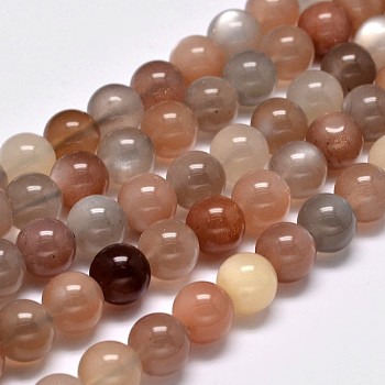 Grade AA Natural Multi-Moonstone Bead Strands, Round, 6mm, Hole: 1mm, about 63pcs/strand, 15.5 inch