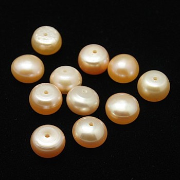 Grade AA Natural Cultured Freshwater Pearl Beads, Half Drilled Hole, Half Round, Pink, 10.5~11x7~8mm, Hole: 1mm