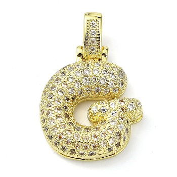 Brass Micro Pave Clear Cubic Zirconia Pendants, Real 18K Gold Plated, Letter G, 29.5mm, Hole: 4.8x3.5mm, Pendant: 23x19x5.5mm
