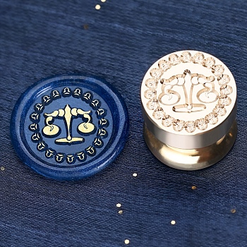 Golden Tone Round Wax Seal Brass Stamp Heads, for Wax Seal Stamp, Mini-Twelve Constellations Series, Libra, 15x15mm, Hole: 7mm