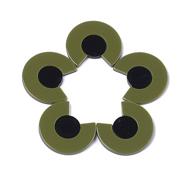 Cellulose Acetate(Resin) Pendants, Large Semicircle, Dark Olive Green, 33.5x37.5x3.5mm, Hole: 1.5mm