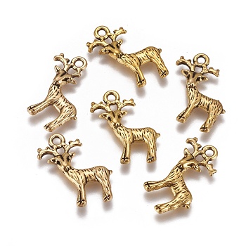 Tibetan Style Alloy Pendant, Christmas Reindeer/Stag, Antique Golden, Lead Free and Cadmium Free, 23.5mm long, 19mm wide, 2.5mm thick, hole: 2mm